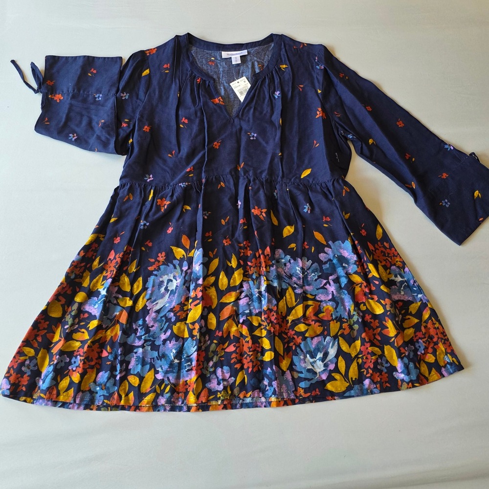 Motherhood Maternity top Medium Blue Floral Print Tie Bell Sleeve tie back fall